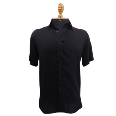 Camisa Social de Viscose com Trama de Linho Preto - comprar online