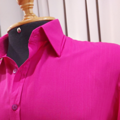 Camisa Social de Viscose com Trama de Linho Pink - Alfaiataria F.R