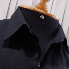 Camisa Social Linho Puro Manga Curta Preto - loja online