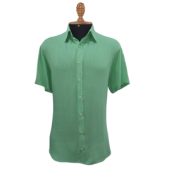Camisa Social de Viscose com Trama de Linho Verde Claro - comprar online