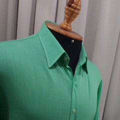 Camisa Social de Viscose com Trama de Linho Verde Claro - Alfaiataria F.R