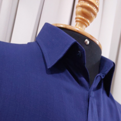 Imagem do Camisa Social de Viscose com Trama de Linho Azul Oxford
