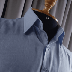 Camisa Social de Viscose com Trama de Linho Azul Claro - loja online