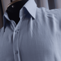 Camisa Social de Viscose com Trama de Linho Azul Claro - Alfaiataria F.R