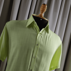 Camisa Social de Viscose com Trama de Linho Verde Menta - Alfaiataria F.R