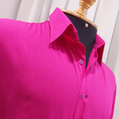Camisa Social de Viscose com Trama de Linho Pink na internet