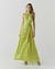 Vestido longo crepe listra decote canaleta - comprar online