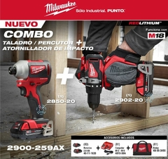 COMBO TALADRO + ATORNILLADORIMPACTO MILWAUKEE 2900-259AX - comprar online