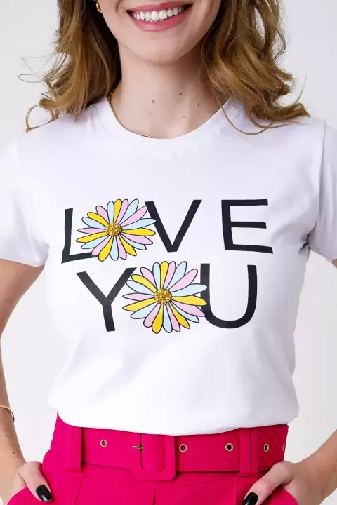 T-SHIRT FLORES PEROLAS LOVE YOU