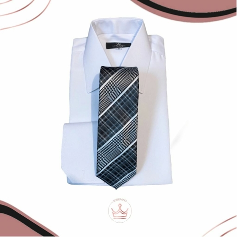 GRAVATA PREMIUM TRADICIONAL PRETA COM CINZA