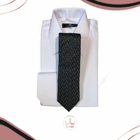 GRAVATA PREMIUM TRADICIONAL PRETA COM CINZA