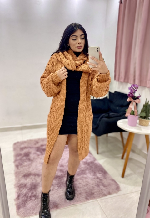 Cardigan Tricot Gola Acessória