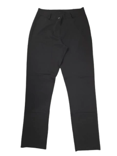 Calça Social Feminina Preta, cintura alta, com passadeira para cinto, sem bolso.  Tecido confortável e elegante, composto 94% poliéster e 6% elastano. 
