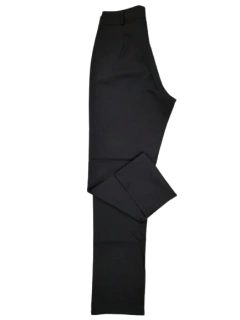 Calça Social Feminina Preta, cintura alta, com passadeira para cinto, sem bolso.  Tecido confortável e elegante, composto 94% poliéster e 6% elastano. 