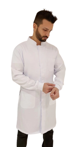 Jaleco Masculino Gabardine Gola Padre - Jalecos-Bordados-Dolmãs-Uniformes- Rafaella Uniformes e Bordados