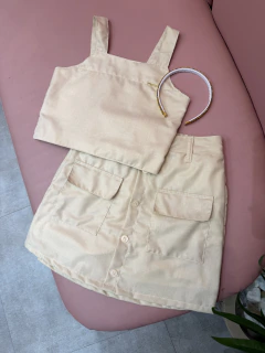 Conjunto juvenil azul de blusa e saia em alfaiataria denver Lilimoon - Essência de menina