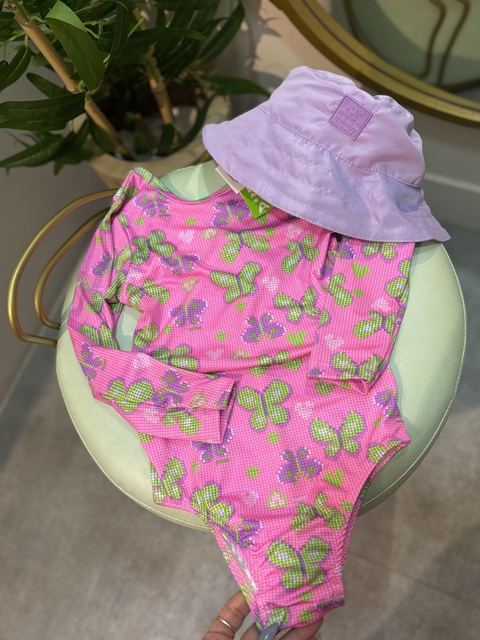 Maiô Proteção UV50+ Borboletas Rosa