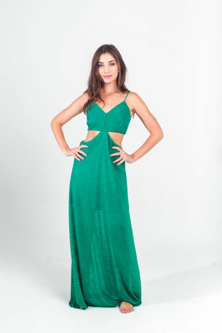 Vestido Recortes longo Verde