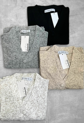 Casaco tricot mousse com botão BEGE