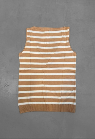 Blusa tricot modal decote U - Bege/Off