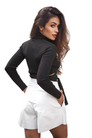 Shorts couro sintético com pregas BRANCO