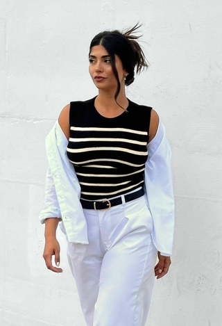 Regata tricot listrada preta com branca