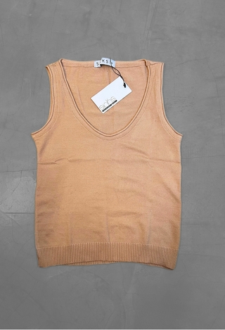 Blusa tricot modal decote U - Bege