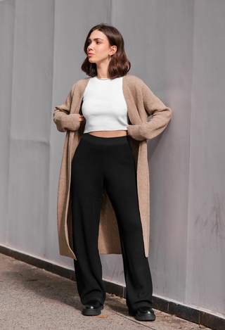 Casaco tricot alongado mousse BEGE