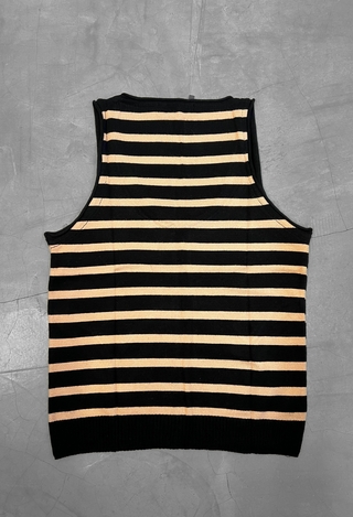 Blusa tricot modal decote U - Preta/Bege