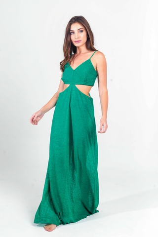 Vestido Recortes longo Verde