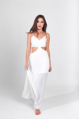 Vestido Recortes longo acetinado BRANCO
