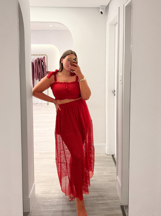 Conjunto tela (top + saia) VERMELHO