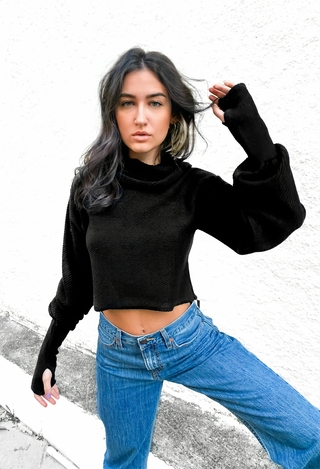 Tricot Cropped Oversized PRETO