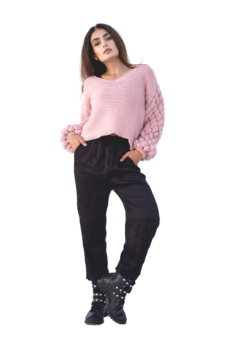 Tricot manga colmeia fechado ROSA