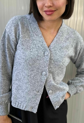 Casaco tricot mousse com botão CINZA
