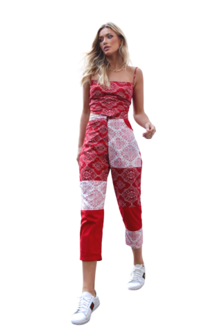 Calça recortes estampa bandana VERMELHO
