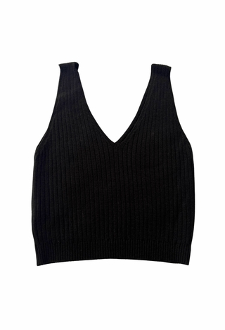 Top tricot decote v canelado PRETO