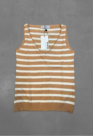 Blusa tricot modal decote U - Bege/Off