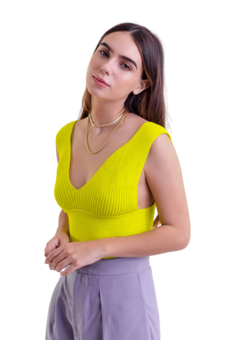 Top tricot decotado canelado VERDE LIMA