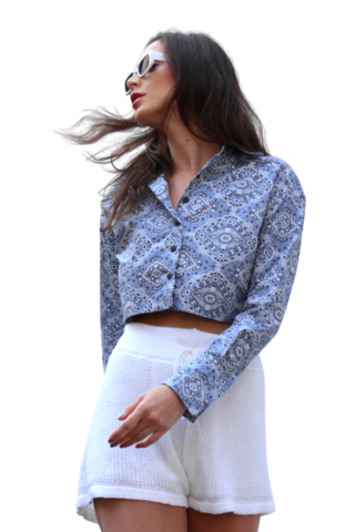 Camisa cropped estampa bandana AZUL