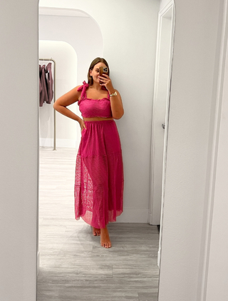 Conjunto tela (top + saia) ROSA