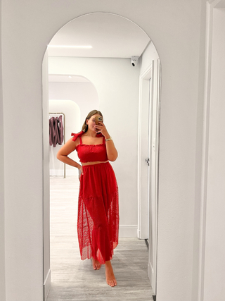 Conjunto tela (top + saia) VERMELHO