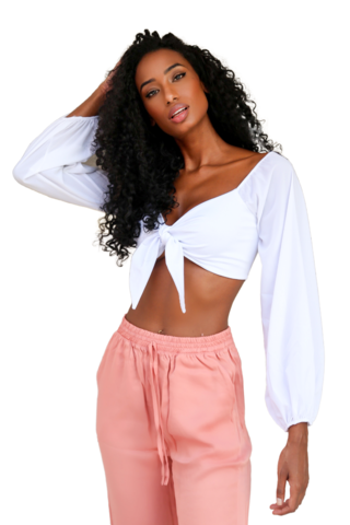 Top laço manga longa branco
