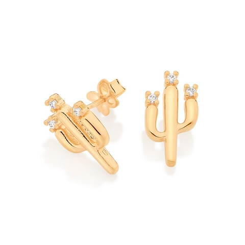 Brinco Cacto Cravejado folheado a ouro 526701