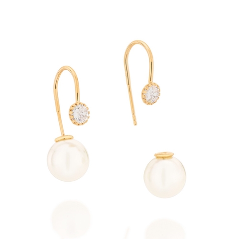 Brinco com Pérola e cristal folheado a ouro 526044