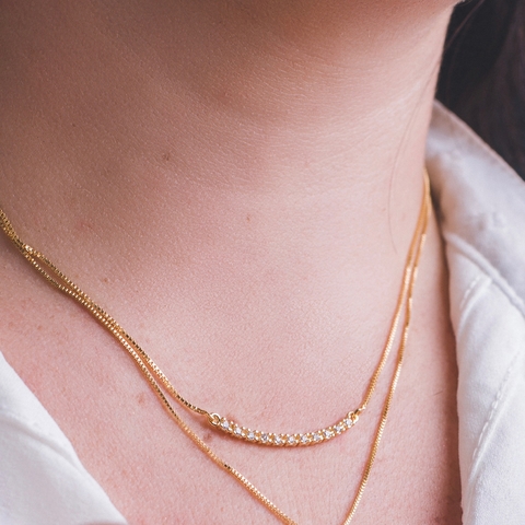 Cordão Colar com Zircônias Banhado com Ouro 18k