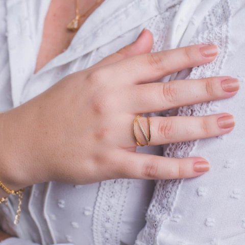 Anel de Três Fios Banhado com Ouro 18k