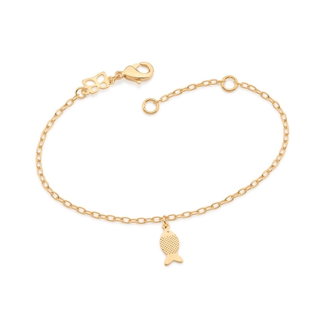 Pulseira Infantil com peixe pendurado folheado a ouro 16cm 552025