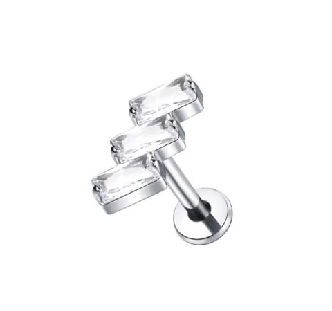 Labret Titânio 1.2mm 3 Baguete com Pedras
