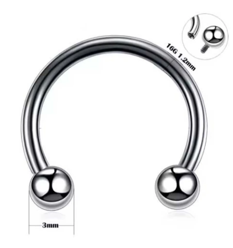 Circular Barbell Ferradura Titânio 1.2mm bola 3mm - Rosca Interna